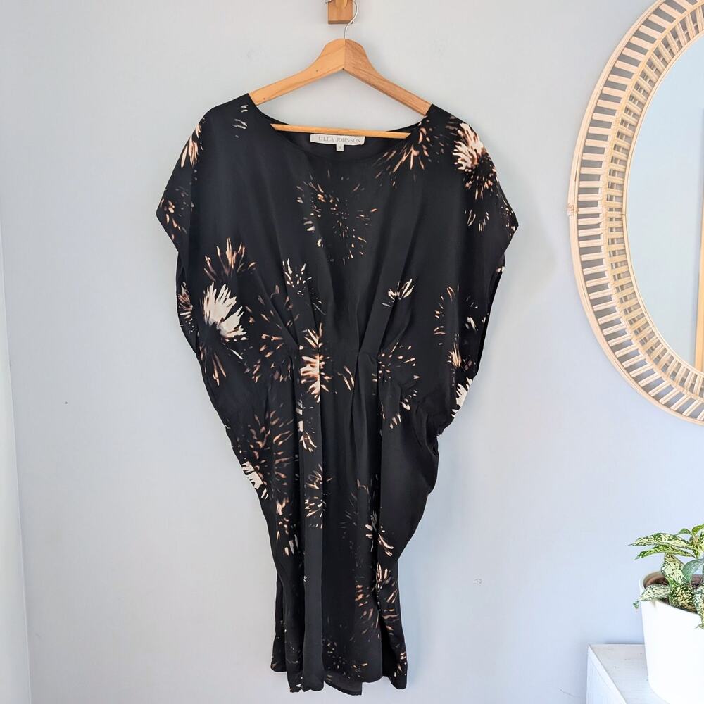 ULLA JOHNSON Black Print Silk Dress, Flowy, Knee-Length, size 8